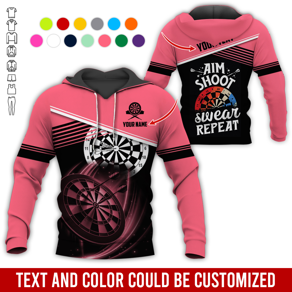 Customized Name & Text Darts Premium Hoodie, Aim Shoot Swear Repeat Darts Hoodie, Perfect Gift For Darts Lovers, Darts Player