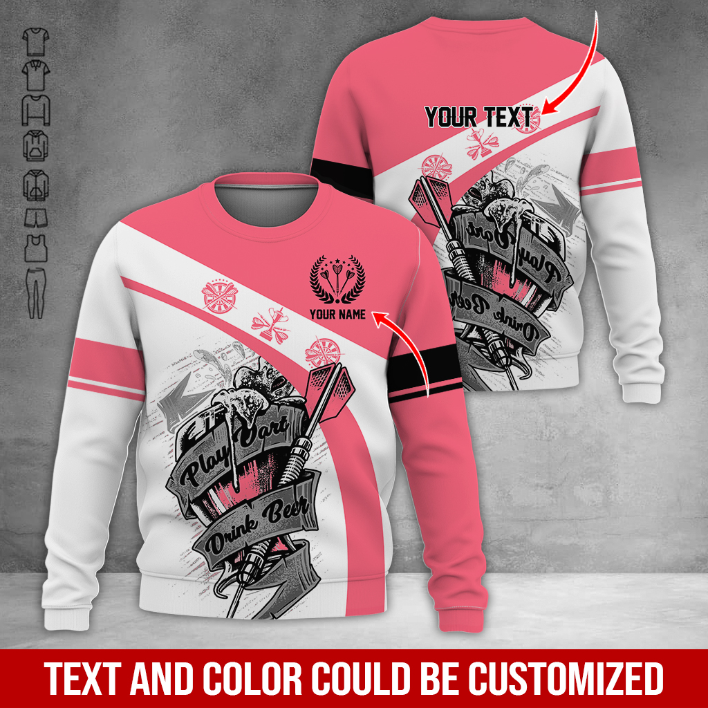 Customized Darts Sweatshirt, Personalized Name & Text Sweatshirt, Play Darts Drink Beer Sweatshirt, Perfect Gift For Darts Lovers, Friend, Family