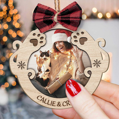 Personalized Wooden Cat Lover Ornament, Custom Your Great Moment Cat Photo Wooden Ornament For Christmas, Best Personalized Presents For Cat lovers