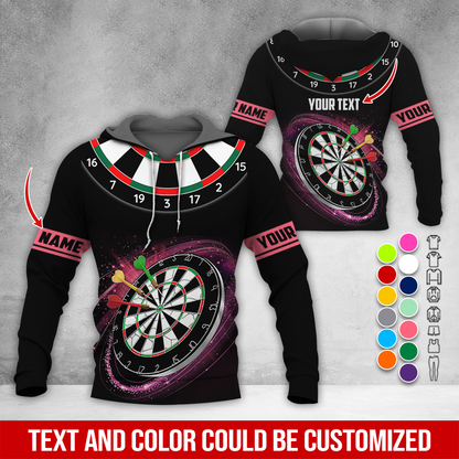 Customized Name & Text Darts Premium Hoodie, Black Pattern Darts Hoodie, Perfect Gift For Darts Lovers, Darts Player
