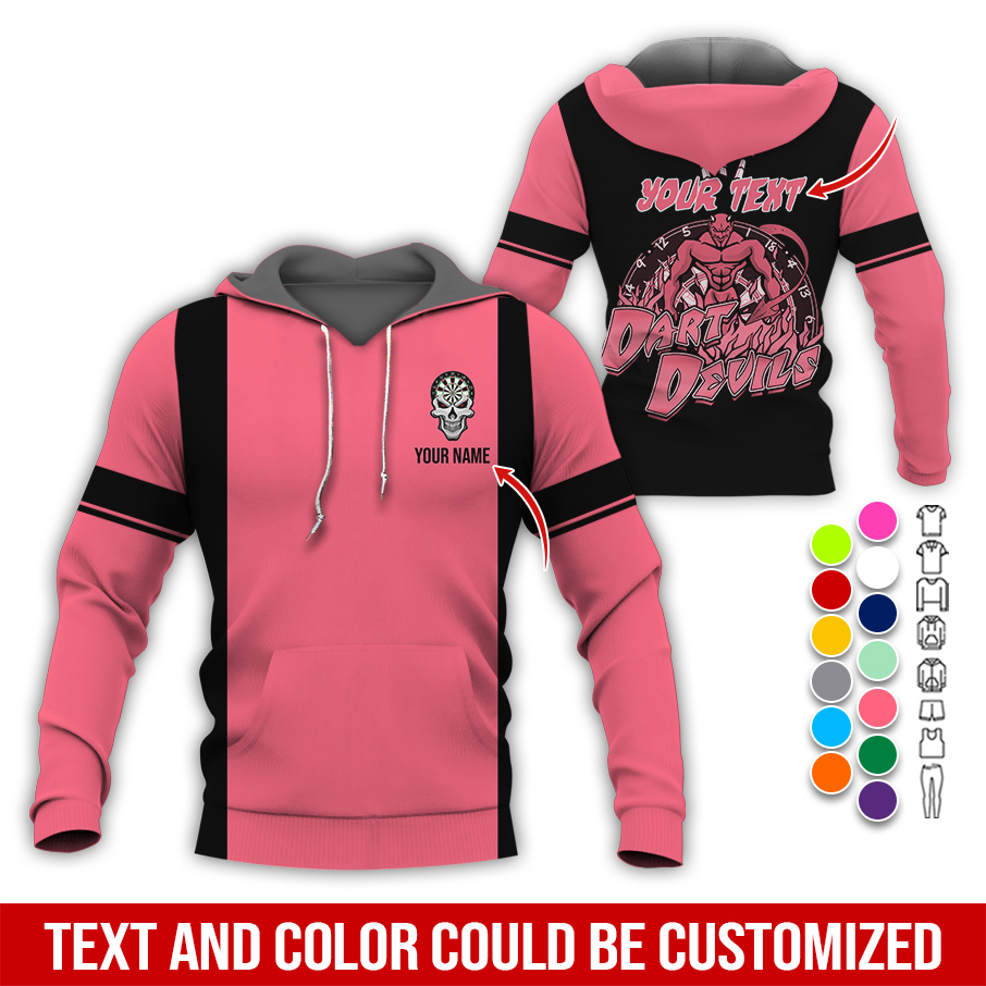 Customized Name Darts Skull Premium Hoodie, Personalized Name & Text Darts Hoodie, Darts Devils Hoodie, Perfect Gift For Darts Lovers, Friend, Family