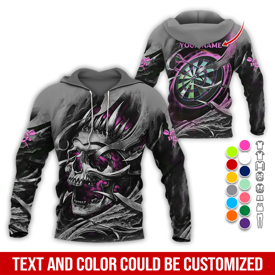 Personalized Darts Skull Premium Hoodie, Customized Name Darts Hoodie, Skull Darts & Smoke Hoodie,  Perfect Gift For Darts Lovers, Friend, Family