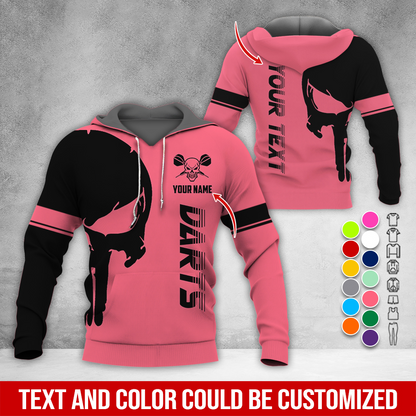 Customized Name & Text Darts Skull Premium Hoodie, Skull & Darts Pattern Hoodie, Perfect Gift For Darts Lovers, Friend, Family