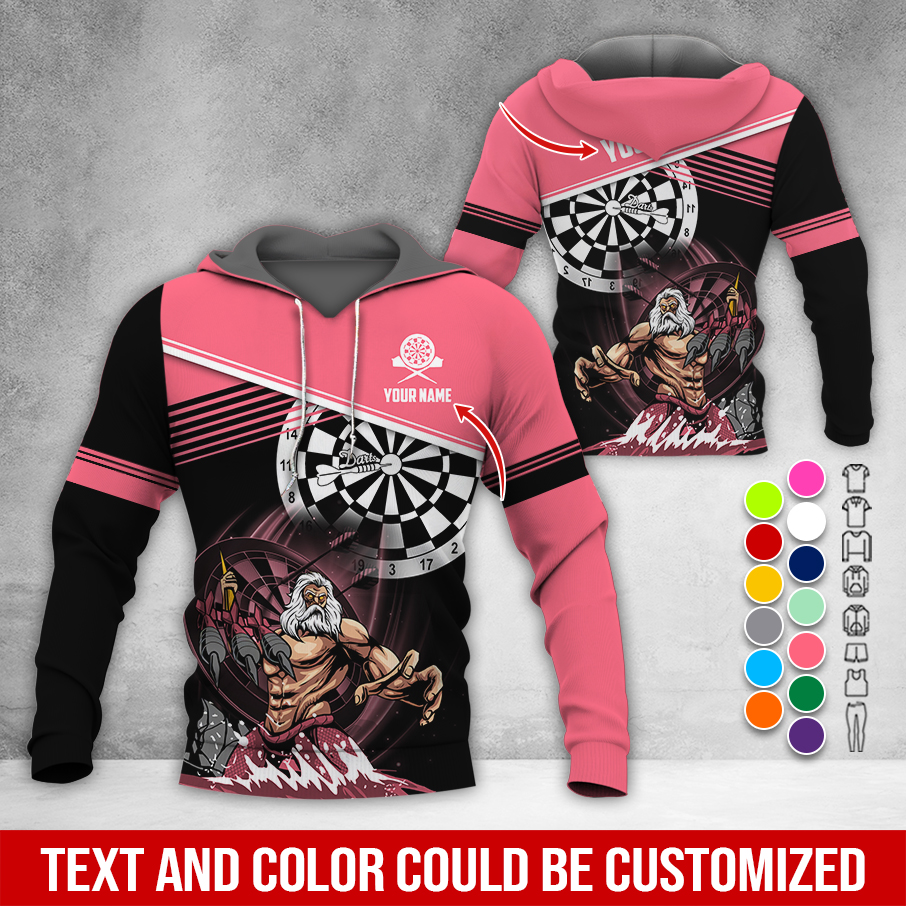 Customized Name & Text Darts Premium Hoodie, Poseidon Pattern Darts Hoodie, Perfect Gift For Darts Lovers, Darts Player