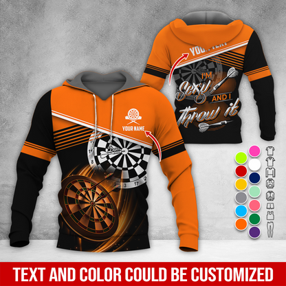 Personalized Name & Text Darts Premium Hoodie, I'm Sexy And I Throw It Darts Hoodie, Perfect Gift For Darts Lovers, Friend, Family