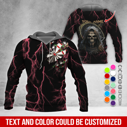 Customized Name Darts Skull Premium Hoodie, Lightning & Death Darts Hoodie, Perfect Gift For Darts Lovers, Darts Player