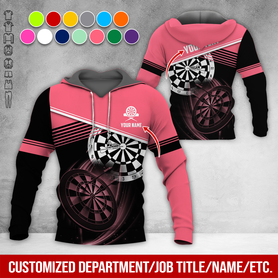 Customized Name & Text Darts Premium Hoodie, White Line & Darts Pattern Hoodie, Perfect Gift For Darts Lovers, Darts Player