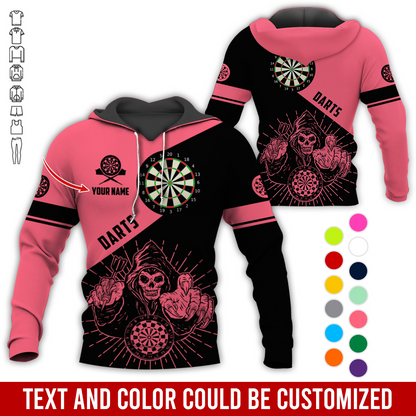 Customized Name Darts Skull Premium Hoodie, Skeleton Playing Darts Pattern Hoodie, Perfect Gift For Darts Lovers, Friend, Family