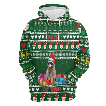 Raccoon Premium Christmas Hoodie, Raccoon Live Fast Eat Trash Christmas Unisex Hoodie For Men & Women - Perfect Gift For Christmas, Raccoon Lover