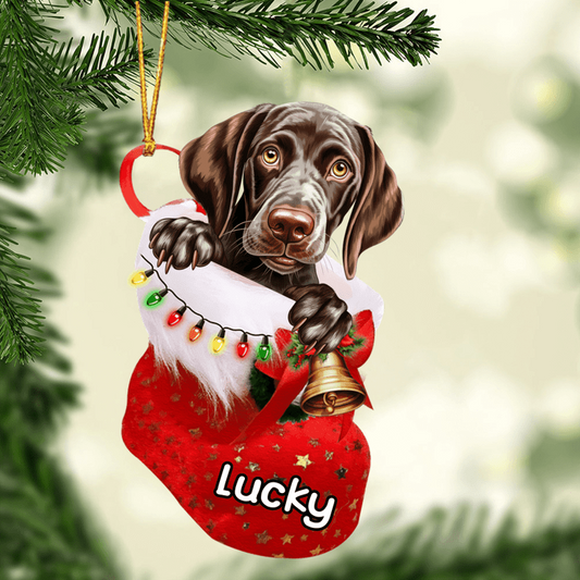 Custom Dog Acrylic Christmas Ornament, Personalized German Shorthaired Pointer In Stocking Christmas Acrylic Ornament for Dog Lover