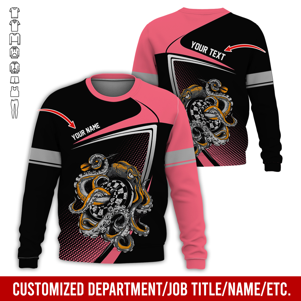 Customized Name & Text Darts Sweatshirt, Octopus & Dartboard Pattern Darts Shirts For Men & Women - Gift For Darts Lovers, Friend, Family