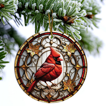 Cardinal Ceramic Christmas Ornament - Red Cardinal Art Circle Ceramic Ornament, Perfect Gift For Christian, Holiday Decor