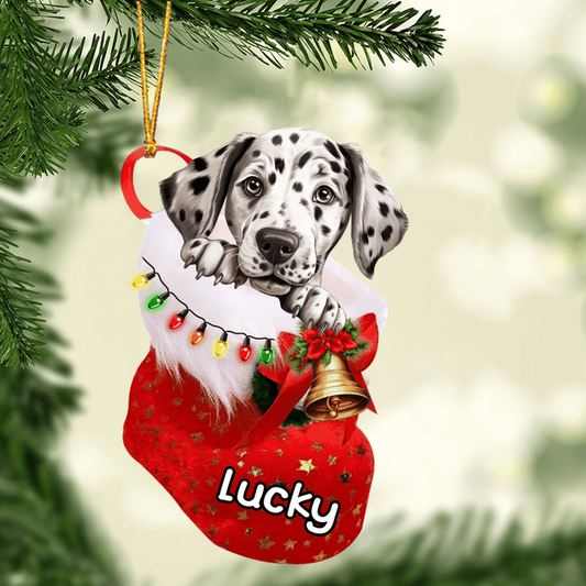 Custom Dog Acrylic Christmas Ornament, Personalized Awesome Dalmatian In Stocking Christmas Acrylic Ornament for Dog Lover, New Year