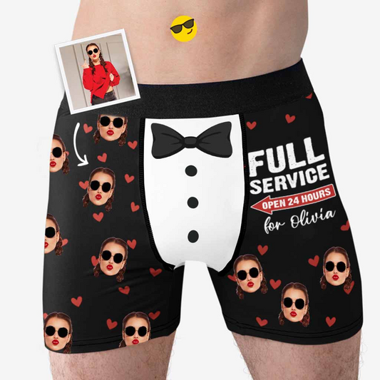 Personalized Boxers, Custom Face Underwear - Customized Full Service Open 24 Hours Boxer - Best Valentine Gift For Men From Lover