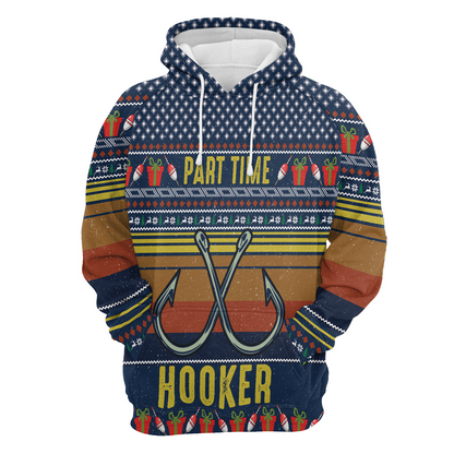 Fishing Premium Christmas Hoodie, Fishing Part Time Hooker Christmas Unisex Hoodie For Men & Women - Perfect Gift For Christmas, Fishing Lover