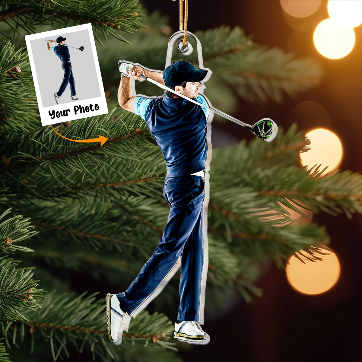 Personalized Acrylic Golf Photo Ornament, Custom Great Moment Of Golf Acrylic Ornament For Christmas, Perfect Gift For Golf Lovers