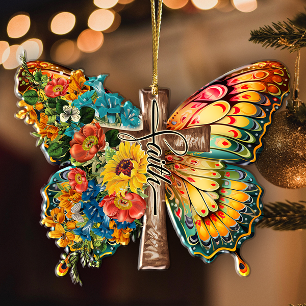 Jesus Acrylic Ornament, Flowers Butterfly Faith Cross Christian Acrylic Ornament For Christian, God Faith Believers, Holiday Decor