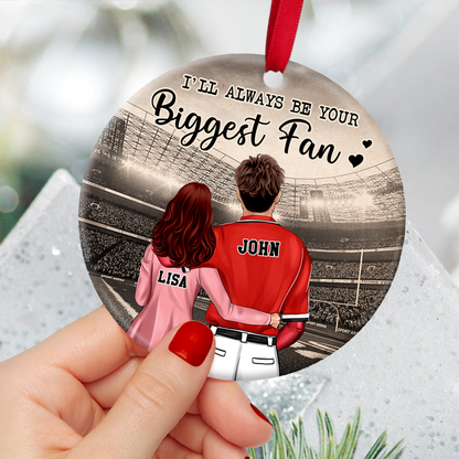 Custom Baseball Ceramic Ornament, Baseball Couple I'll Be Your Biggest Fan Ceramic Ornament - Perfect Gift For Couple, Baseball Lover, Christmas, New Year