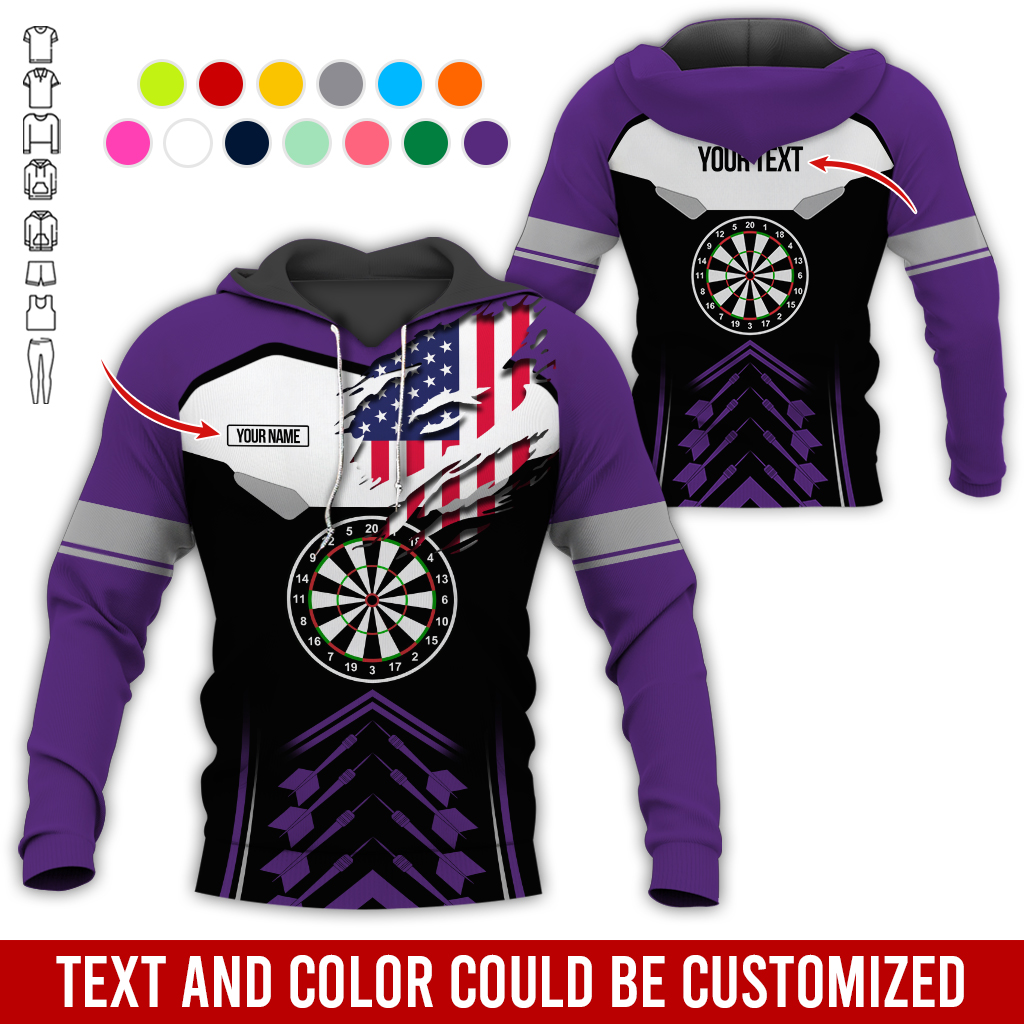 Personalized American Flag Darts Premium Hoodie, Customized Name & Text Darts Black & White Hoodie, Perfect Gift For Darts Lovers, Darts Player