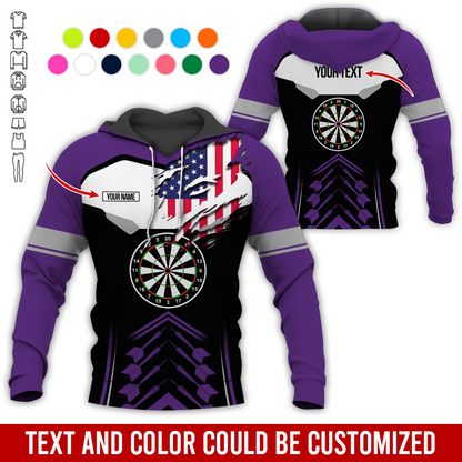 Personalized American Flag Darts Premium Hoodie, Customized Name & Text Darts Black & White Hoodie, Perfect Gift For Darts Lovers, Darts Player