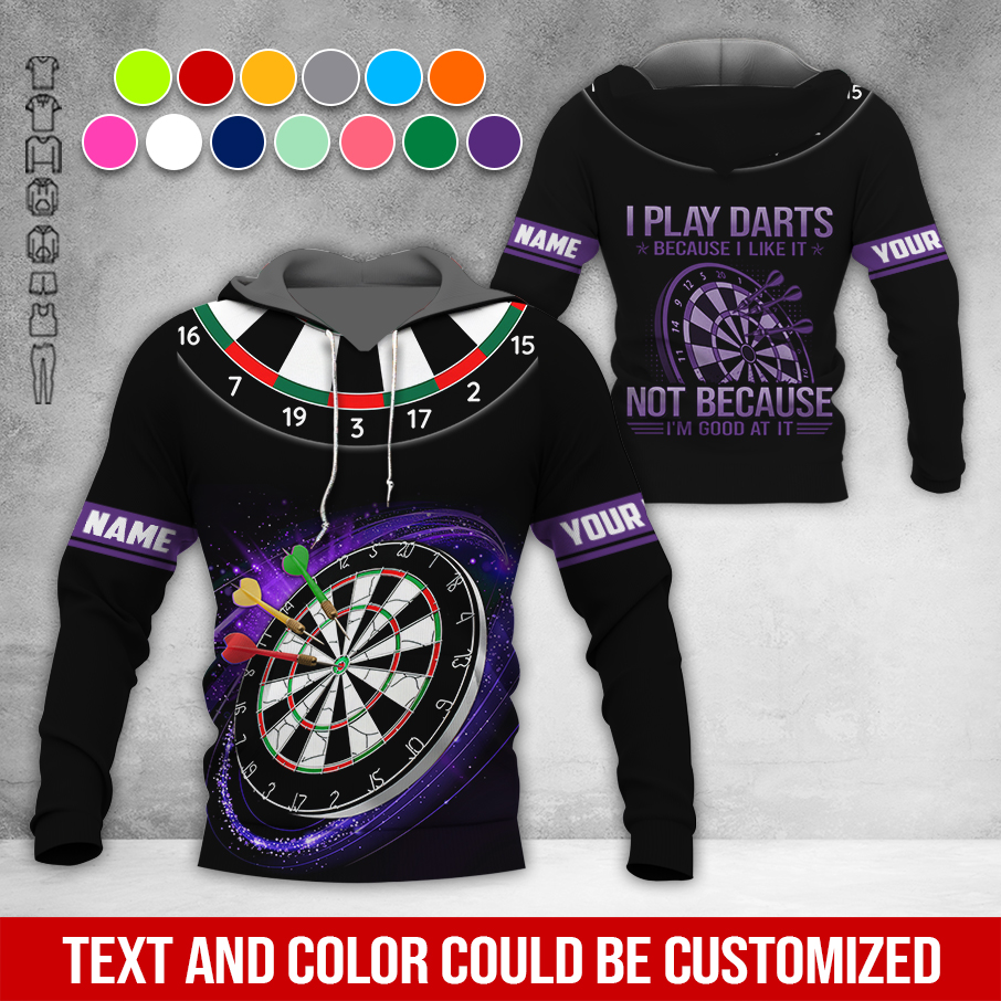 Customized Name Darts Premium Hoodie, I Play Darts Because I Like It Not Because I'm Good At It Darts Black Hoodie, Perfect Gift For Darts Lovers, Darts Player