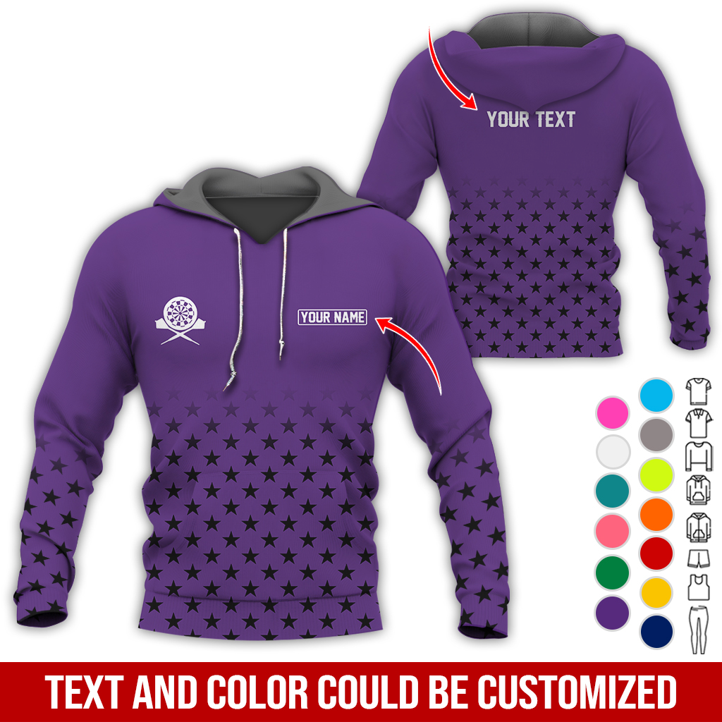 Customized Name & Text Darts Premium Hoodie, Black Stars Pattern Darts Hoodie, Perfect Gift For Darts Lovers, Darts Player