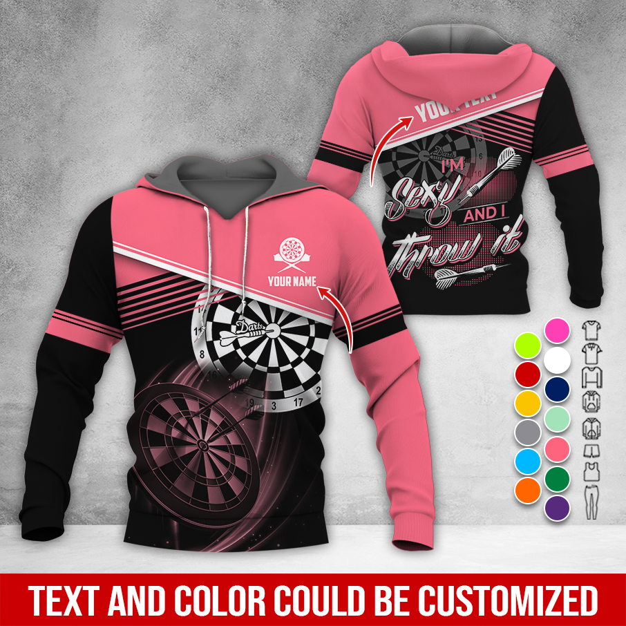 Personalized Name & Text Darts Premium Hoodie, I'm Sexy And I Throw It Darts Hoodie, Perfect Gift For Darts Lovers, Friend, Family