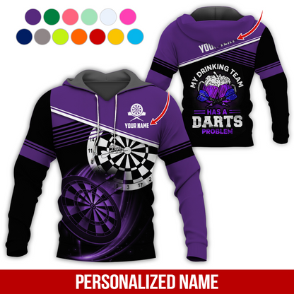Customized Name & Text Darts Skull Premium Hoodie, My Drinking Team Has Darts Problem Hoodie, Perfect Gift For Darts Lovers, Darts Player