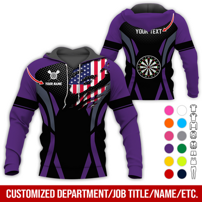 Personalized American Flag Darts Premium Hoodie, Custom Name & Text Darts Hoodie, Perfect Gift For Darts Lovers, Friend, Family