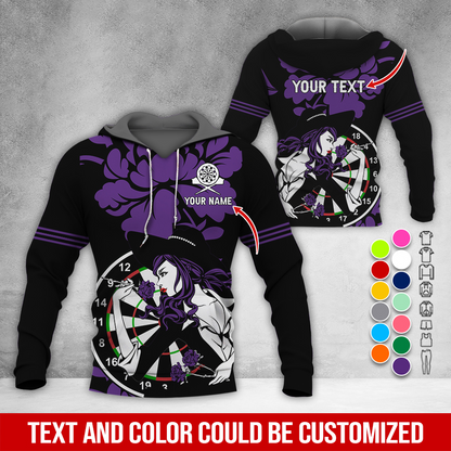 Customized Name & Text Darts Rose Premium Hoodie, Darts & Rose Girl Hoodie, Perfect Gift For Darts Lovers, Friend, Family