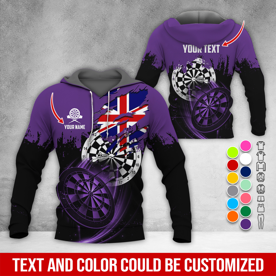 Customized Name & Text Darts Premium Hoodie, England Flag Darts Hoodie, Perfect Gift For Darts Lovers, Friend, Family