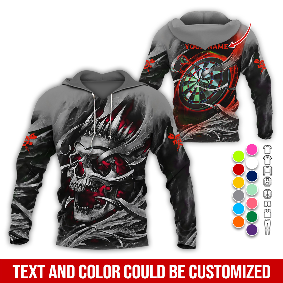 Personalized Darts Skull Premium Hoodie, Customized Name Darts Hoodie, Skull Darts & Smoke Hoodie,  Perfect Gift For Darts Lovers, Friend, Family
