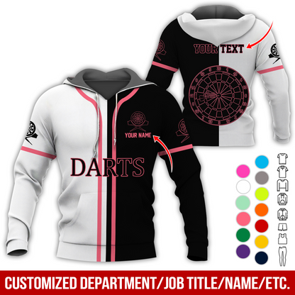 Personalized Name & Text Darts Premium Hoodie, Black & White Hoodie, Perfect Gift For Darts Lovers, Darts Player