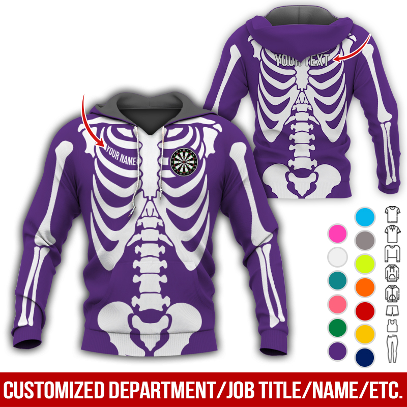 Personalized Skeleton Darts Premium Hoodie, Customized Name & Text Darts Hoodie, Perfect Gift For Darts Lovers, Darts Player