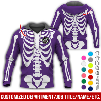 Personalized Skeleton Darts Premium Hoodie, Customized Name & Text Darts Hoodie, Perfect Gift For Darts Lovers, Darts Player