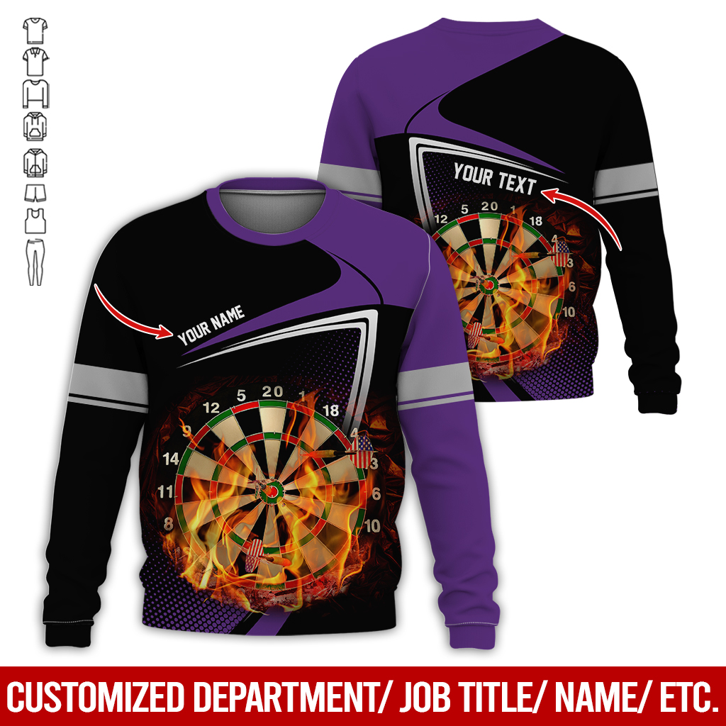 Customized Darts Sweatshirt, Flaming Dartboards Pattern Black & White Sweatshirt For Men & Women, Perfect Gift For Darts Lovers, Friend, Family