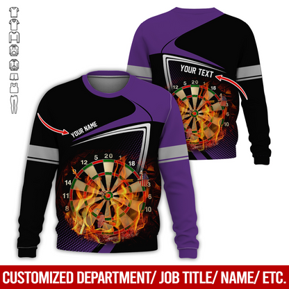 Customized Darts Sweatshirt, Flaming Dartboards Pattern Black & White Sweatshirt For Men & Women, Perfect Gift For Darts Lovers, Friend, Family