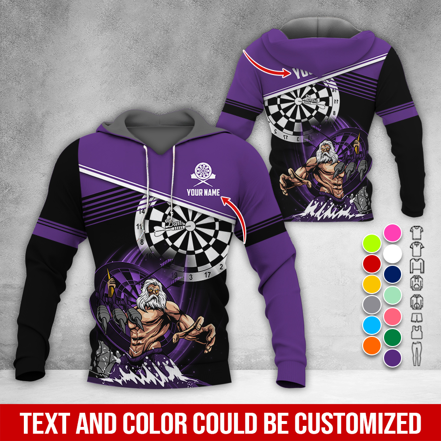 Customized Name & Text Darts Premium Hoodie, Poseidon Pattern Darts Hoodie, Perfect Gift For Darts Lovers, Darts Player