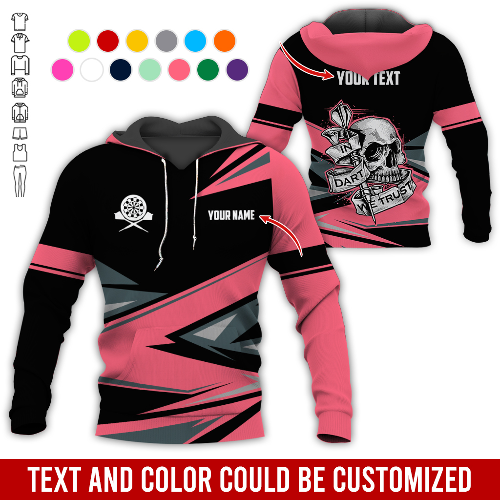 Customized Name & Text Darts Skull Premium Hoodie, In Darts We Trust Hoodie For Men & Women, Perfect Gift For Darts Lovers, Friend, Family