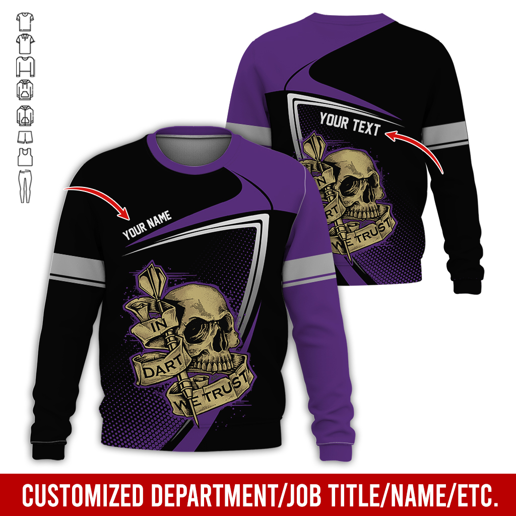 Customized Name & Text Darts Sweatshirt, In Dart We Trust Shirt, Skull Pattern  Darts Shirts For Men & Women - Gift For Darts Lovers, Friend, Family
