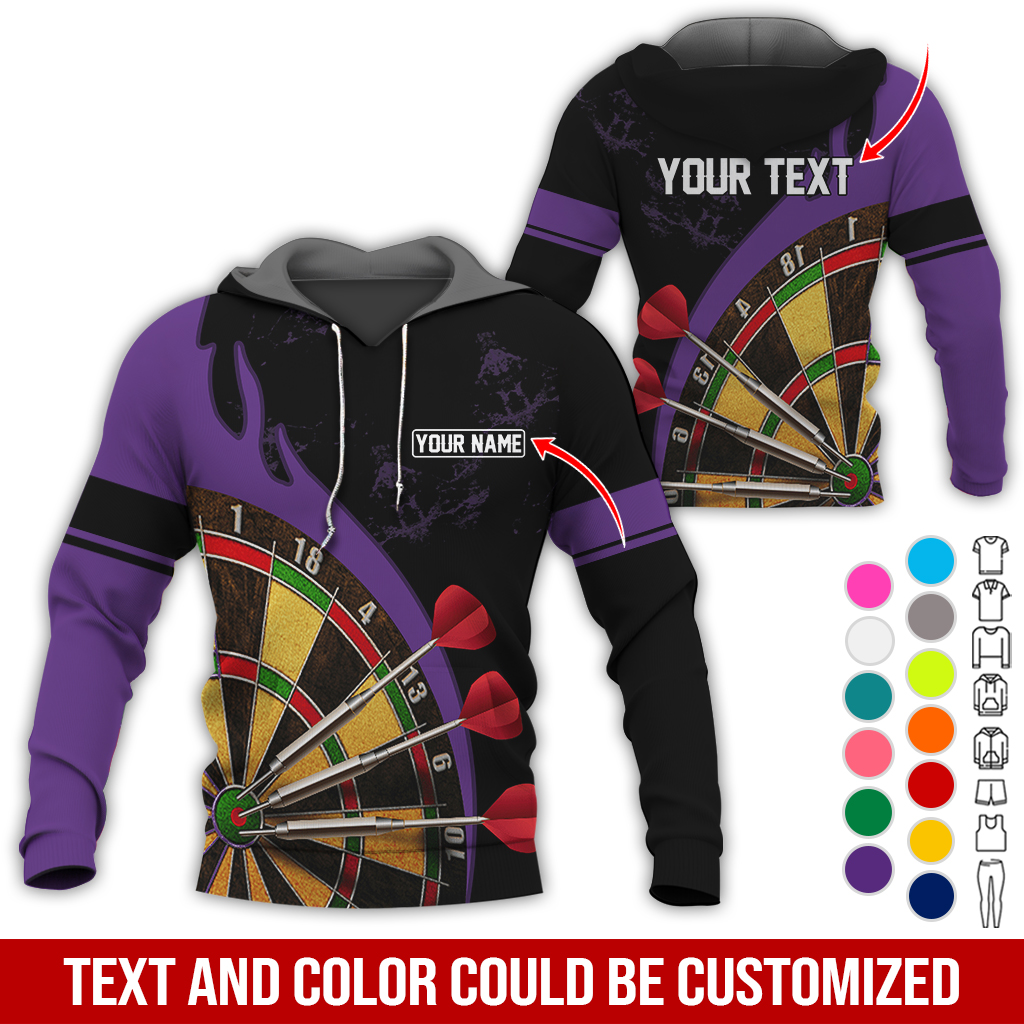 Customized Name & Text Darts Premium Hoodie, Darts & Fire Pattern Hoodie, Perfect Gift For Darts Lovers, Darts Player