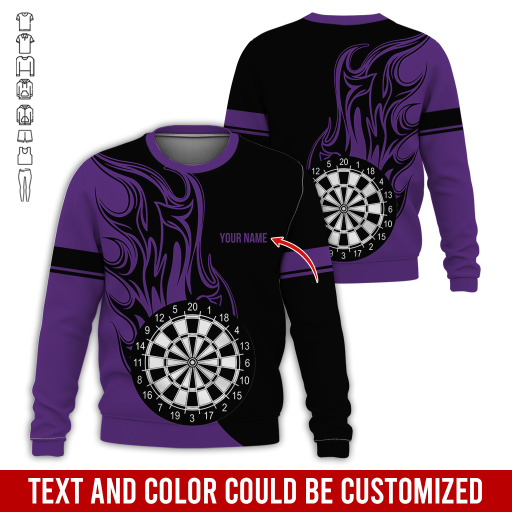 Customized Darts Sweatshirt, Personalized Name Sweatshirt, Fire Dartsboards Pattern Sweatshirt For Men & Women, Perfect Gift For Darts Lovers, Friend, Family