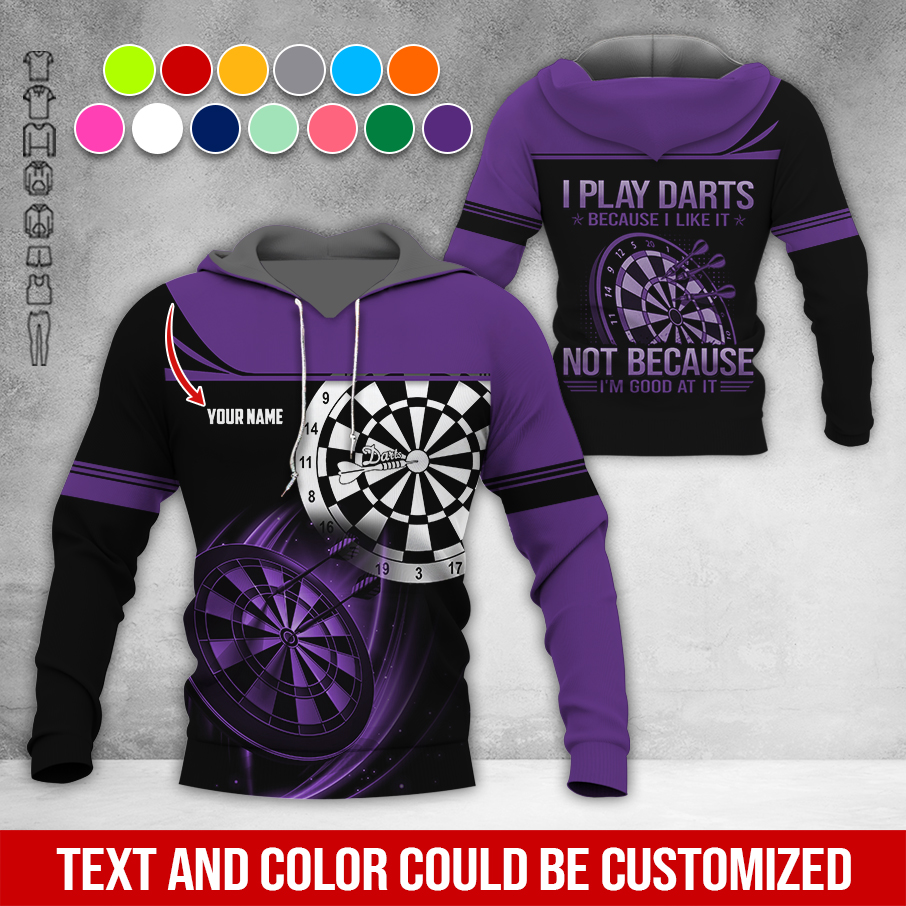 Customized Name Darts Premium Hoodie, I Play Darts Because I Like It Darts Hoodie, Perfect Gift For Darts Lovers, Darts Player