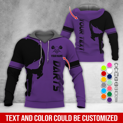 Customized Name & Text Darts Skull Premium Hoodie, Skull & Darts Pattern Hoodie, Perfect Gift For Darts Lovers, Friend, Family
