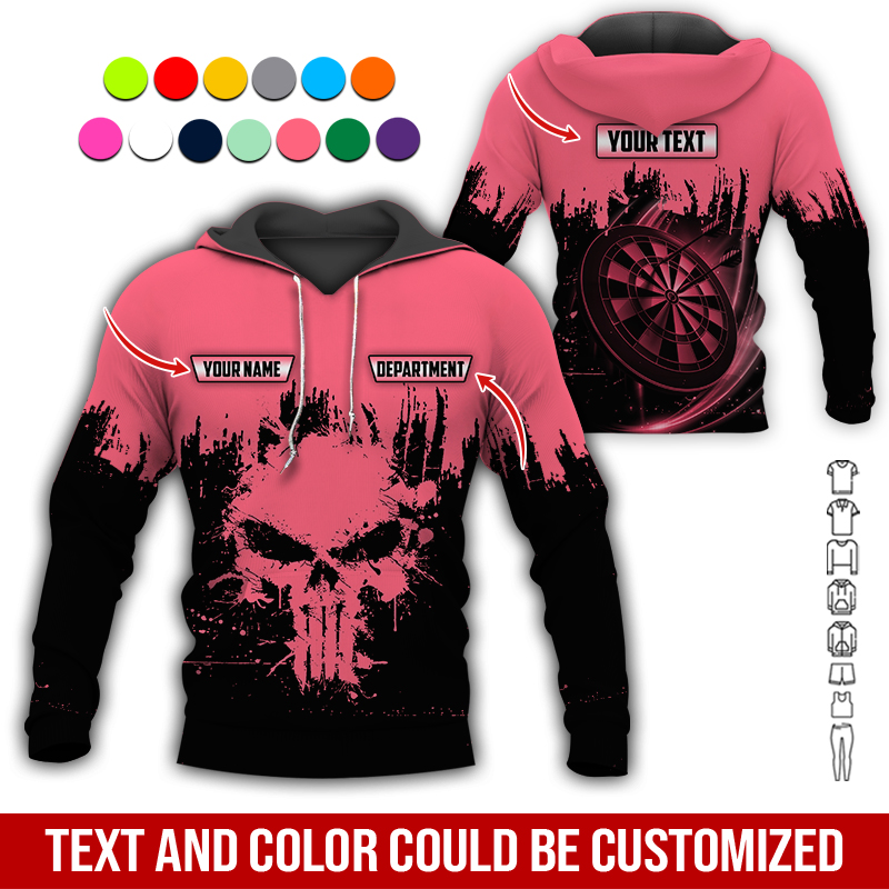 Personalized Darts Skull Premium Hoodie ,Customized Name Text & Department Darts Hoodie, Perfect Gift For Darts Lovers, Darts Player