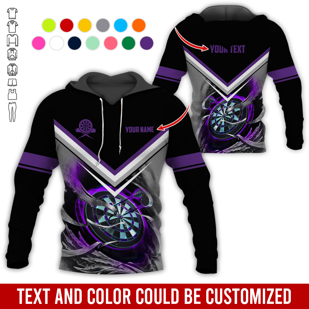 Customized Name & Text Darts Premium Hoodie, Darts And Smoke Pattern Hoodie, Perfect Gift For Darts Lovers, Darts Player