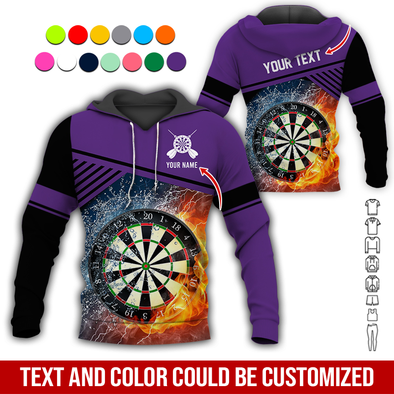 Customized Name & Text Darts Premium Hoodie, Water and Fire Dartboards Pattern Hoodie For Men & Women, Perfect Gift For Darts Lovers, Friend, Family