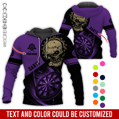 Customized Name Darts Skull Premium Hoodie, Darts Master Skull Pattern Hoodie, Perfect Gift For Darts Lovers, Friend, Family