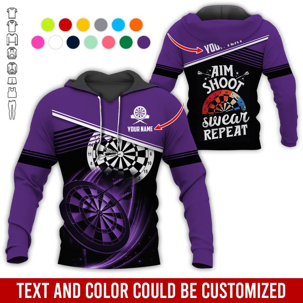 Customized Name & Text Darts Premium Hoodie, Aim Shoot Swear Repeat Darts Hoodie, Perfect Gift For Darts Lovers, Darts Player