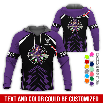 Personalized Name & Text Darts Premium Hoodie, Witch Riding Broom & Darts Hoodie, Perfect Gift For Darts Lovers, Friend, Family